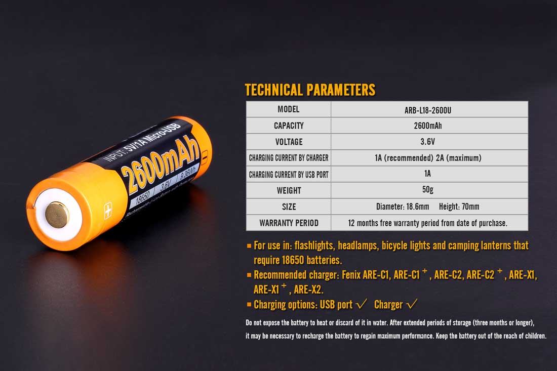 Fenix ARB-L18-2600U USB Rechargeable 18650 Battery-5