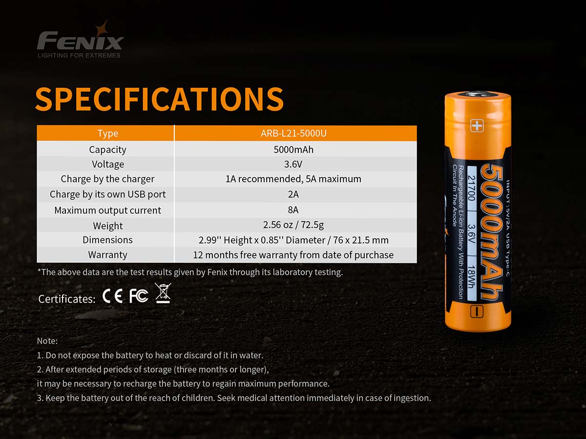 Fenix ARB-L21-5000U Rechargeable Battery-6